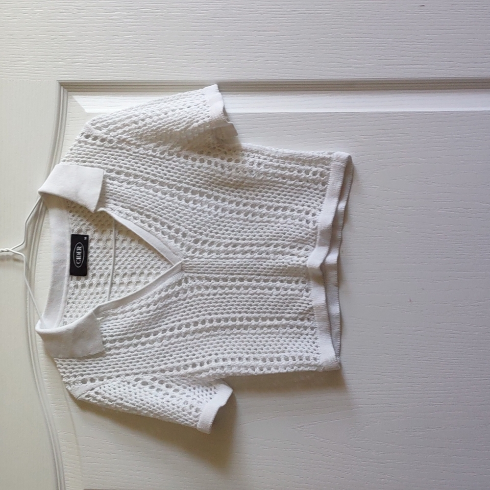 Cider White Hollow Collared Top, Large
